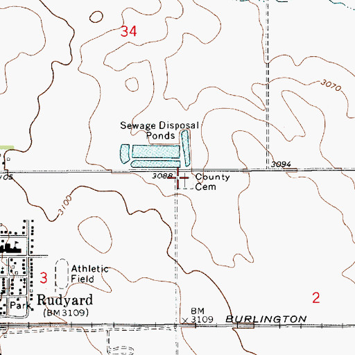 Topographic Map of Rudyard Cemetery, MT