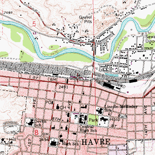 Topographic Map of Harvest States Cooperatives Elevator, MT