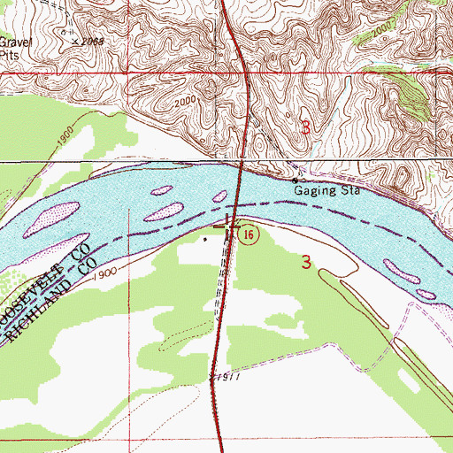 Topographic Map of Culbertson Bridge Fishing Access Site, MT