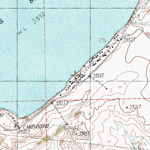 Topographic Map of Deadmans Basin Fishing Access Site, MT