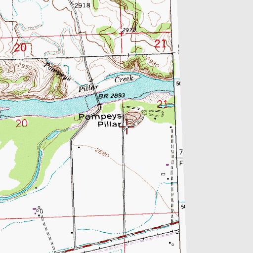 Topographic Map of Pompeys Pillar Fishing Access Site, MT