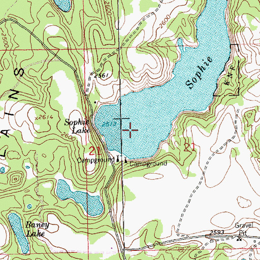Topographic Map of Sophie Lake Fishing Access Site, MT