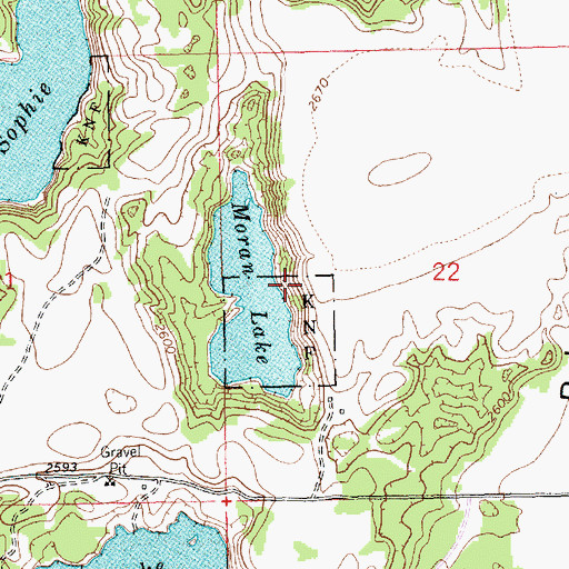Topographic Map of Moran Lake Fishing Access Site, MT