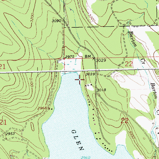 Topographic Map of Glen Lake Fishing Access Site, MT