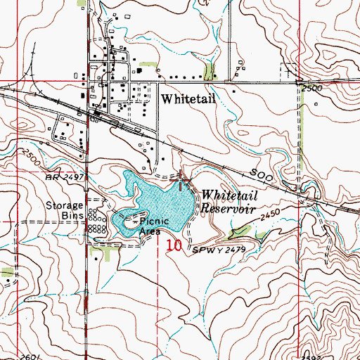 Topographic Map of Whitetail Reservoir Fishing Access Site, MT