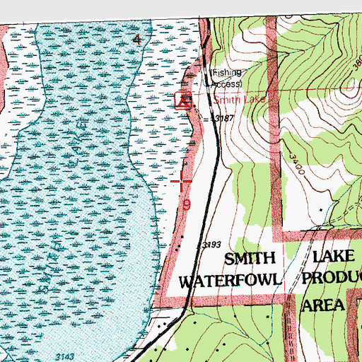 Topographic Map of Smith Lake Fishing Access Site, MT