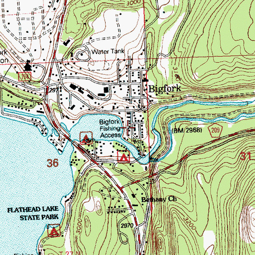 Topographic Map of Bigfork Fishing Access Site, MT