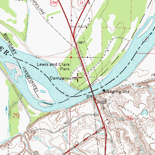 Topographic Map of Bridge Park Fishing Access Site, MT