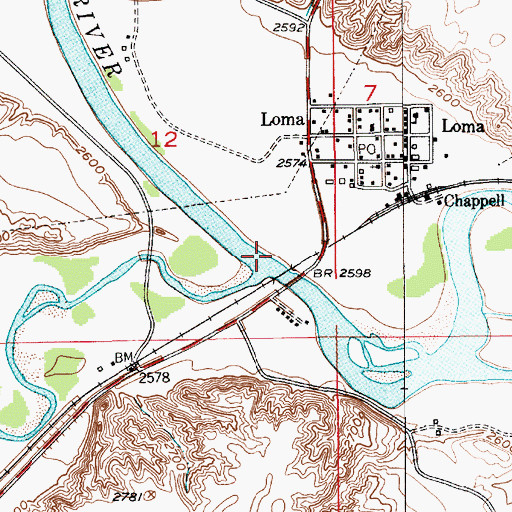 Topographic Map of Loma Bridge Fishing Access Site, MT