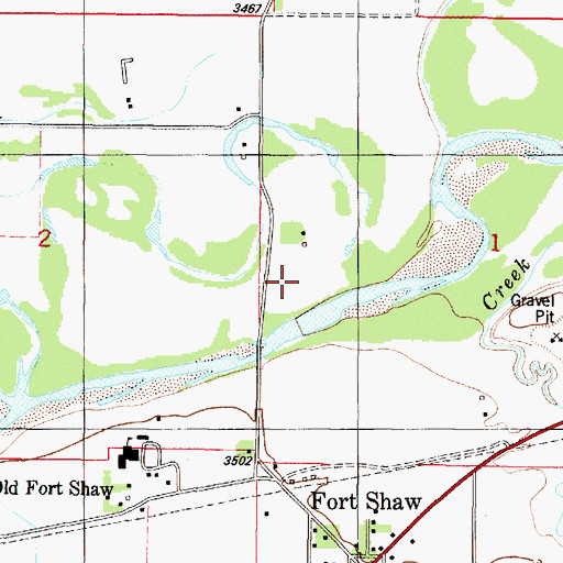 Topographic Map of Fort Shaw Fishing Access Site, MT