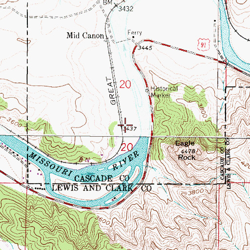 Topographic Map of Eagle Island Fishing Access Site, MT