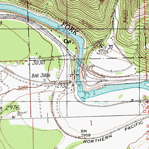 Topographic Map of Cyr Bridge Fishing Access Site, MT