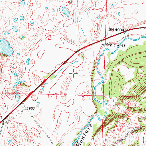 Topographic Map of Monture Creek Fishing Access Site, MT