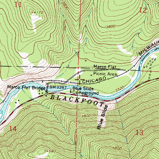 Topographic Map of Marco Flats Fishing Access Site, MT