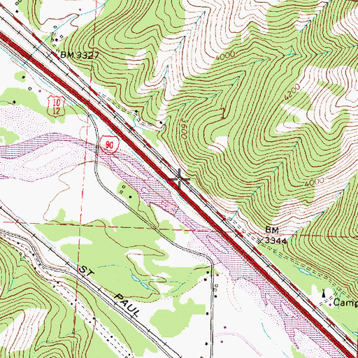 Topographic Map of Turah Fishing Access Site, MT