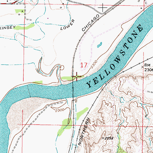 Topographic Map of Kinsey Bridge Fishing Access Site, MT