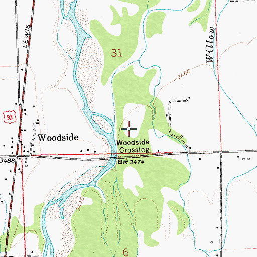 Topographic Map of Woodside Bridge Fishing Access Site, MT