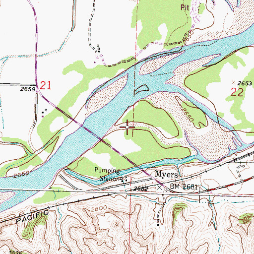 Topographic Map of Myers Bridge Fishing Access Site, MT