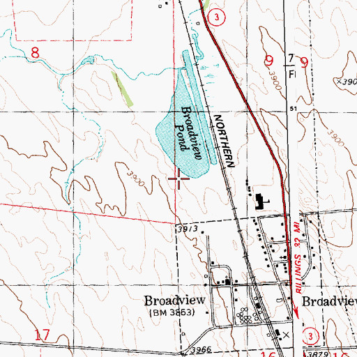 Topographic Map of Broadview Pond Fishing Access Site, MT