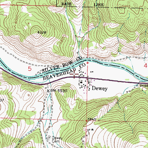 Topographic Map of Dewey Fishing Access Site, MT