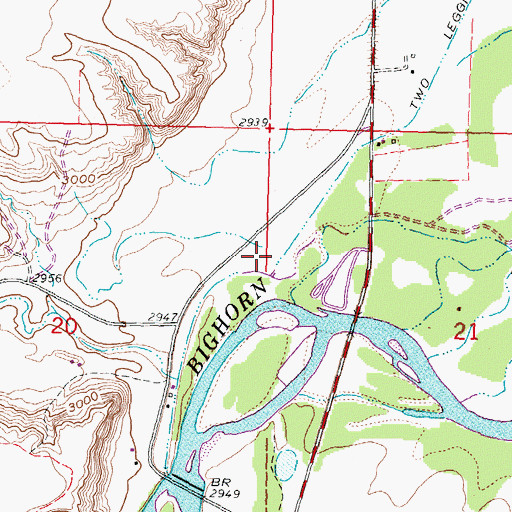 Topographic Map of Two Leggins Fishing Access Site, MT