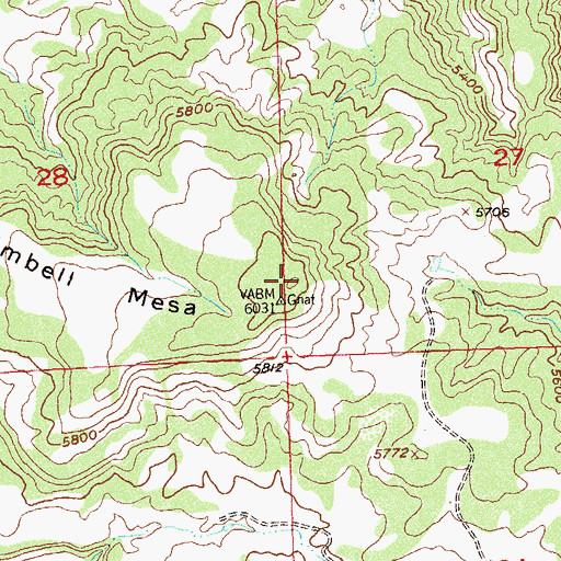 Topographic Map of Kimbell Mesa, CO