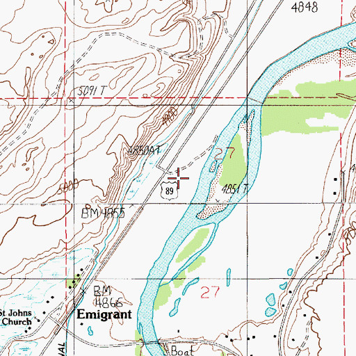 Topographic Map of Emigrant West Fishing Access Site, MT