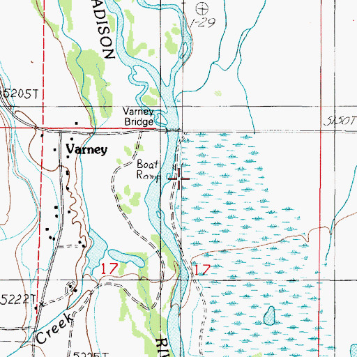 Topographic Map of Varney Bridge Fishing Access Site, MT