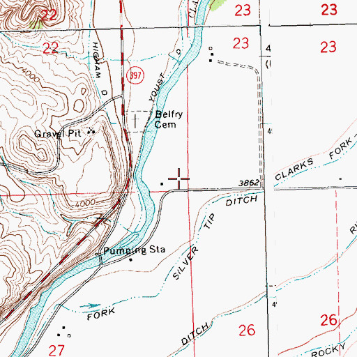 Topographic Map of Bridger Bend Fishing Access Site, MT