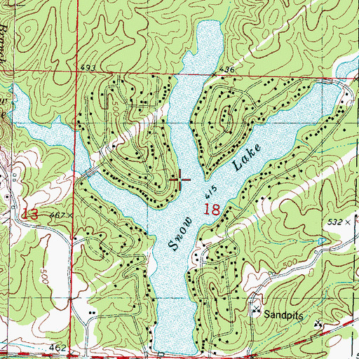 Topographic Map of Snow Lake Shores, MS