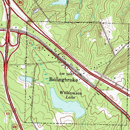 Topographic Map of Bolingbroke Post Office, GA