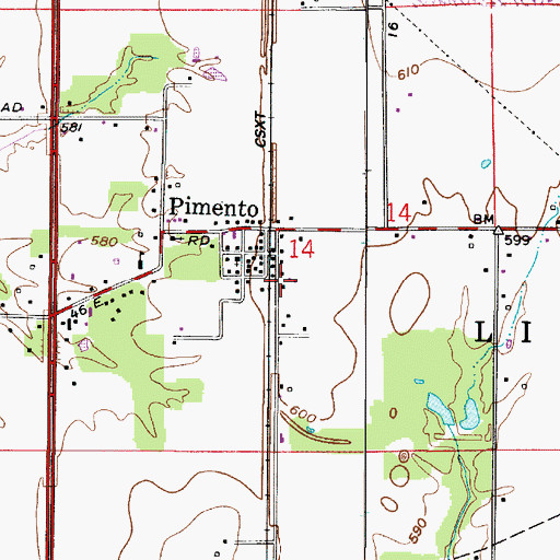 Topographic Map of Pimento Post Office, IN