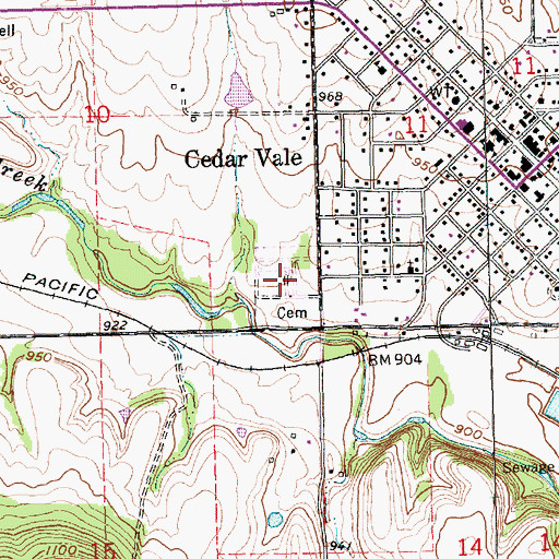 Topographic Map of Cedar Vale Cemetery, KS