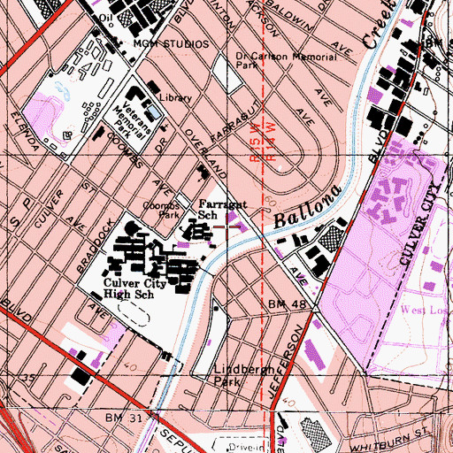 Topographic Map of Culver City Branch of Los Angeles Public Library, CA