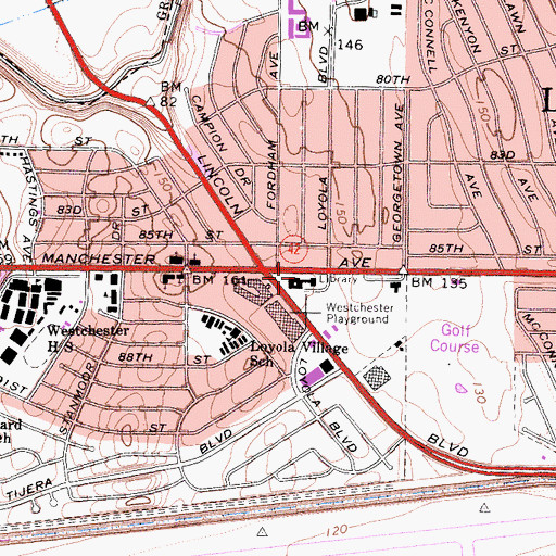 Topographic Map of Loyola Village Branch Los Angeles Public Library, CA