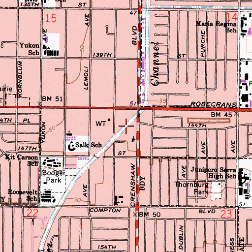 Topographic Map of Masao W Satow Branch County of Los Angeles Public Library, CA