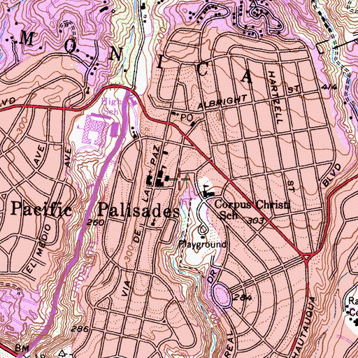 Topographic Map of Palisades Branch Los Angeles Public Library, CA