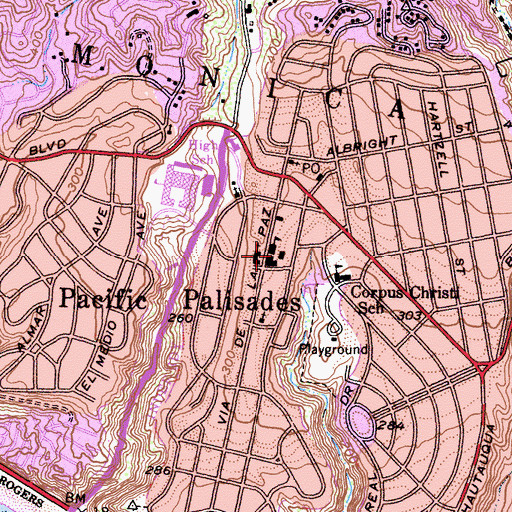 Topographic Map of Palisades Elementary School, CA