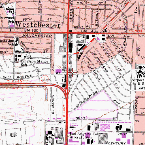 Topographic Map of Westchester Branch Los Angeles Public Library, CA