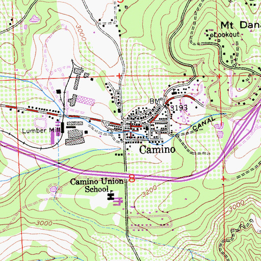 Topographic Map of Camino Post Office, CA