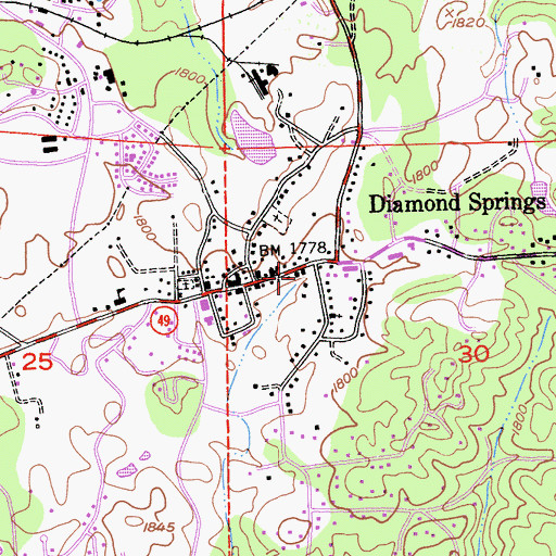 Topographic Map of Diamond Springs Post Office, CA