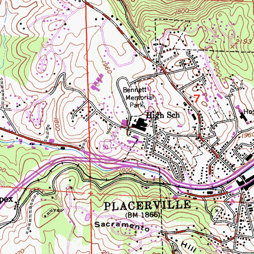 Topographic Map of El Dorado High School, CA