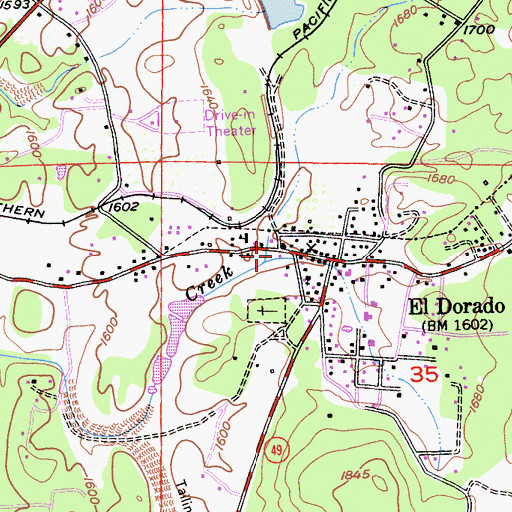 Topographic Map of El Dorado Post Office, CA