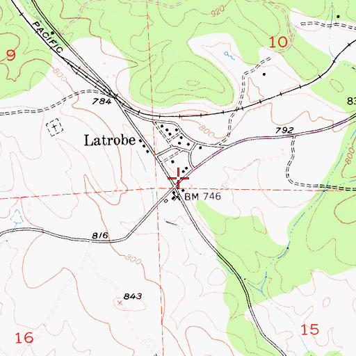 Topographic Map of Latrobe Elementary School, CA