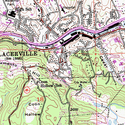Topographic Map of Placerville City Park, CA