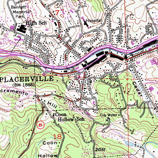 Topographic Map of Placerville Post Office, CA