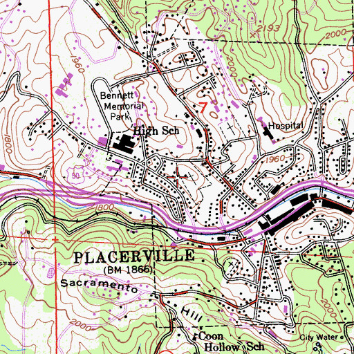 Topographic Map of Placerville Union Cemetery, CA