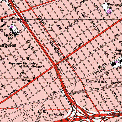 Topographic Map of LaMancha Shopping Center, CA
