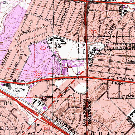 Topographic Map of Ladera Shopping Center, CA
