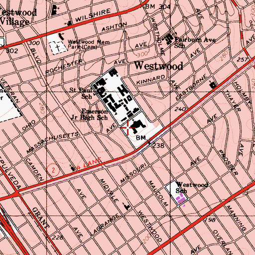 Topographic Map of Los Angeles Temple Church of Jesus Christ of Latter Day Saints, CA
